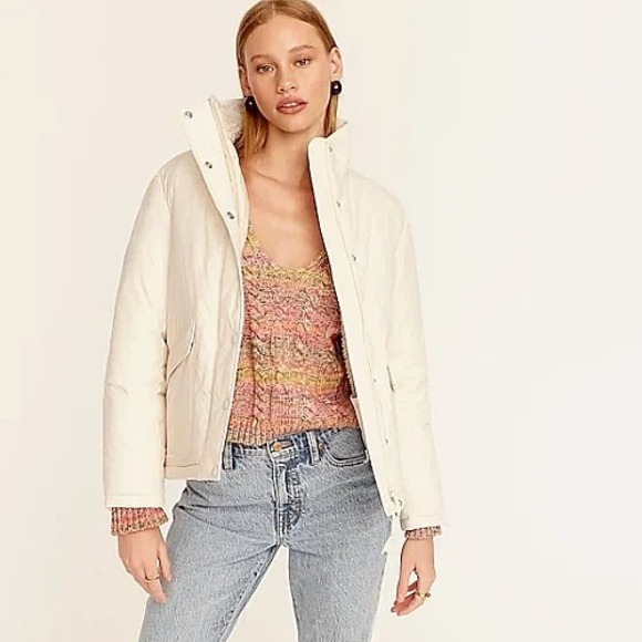 J.CREW Jackets & Blazers - J.Crew XS Womens Sherpa Lined Puffer Jacket White Coat Primaloft $248 Cropped